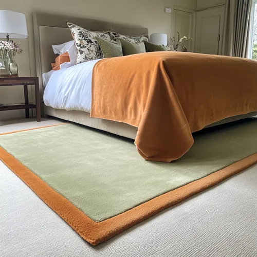 Hint Of Pine Green Wool Rug with Deep Orange Border - Rug Roomset Collection Hint Of Pine Green Wool Rug with Deep Orange Border - Rug Roomset Collection