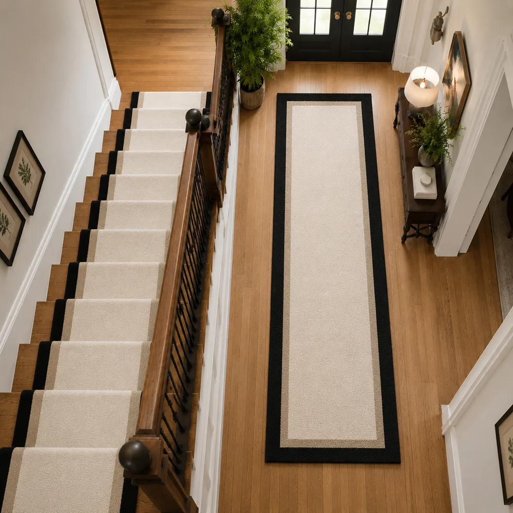 Cream Wool Runner with Wool Borders - Rug Roomset Collection Cream Wool Runner with Wool Borders - Rug Roomset Collection
