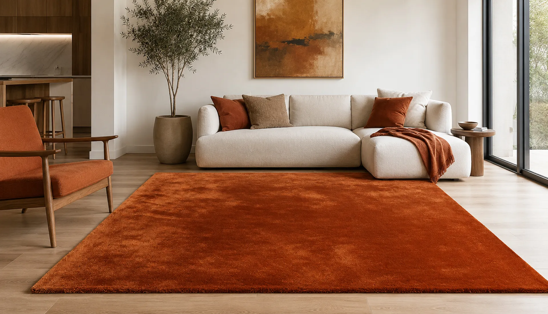 Plain Vermilion Art Silk Rug